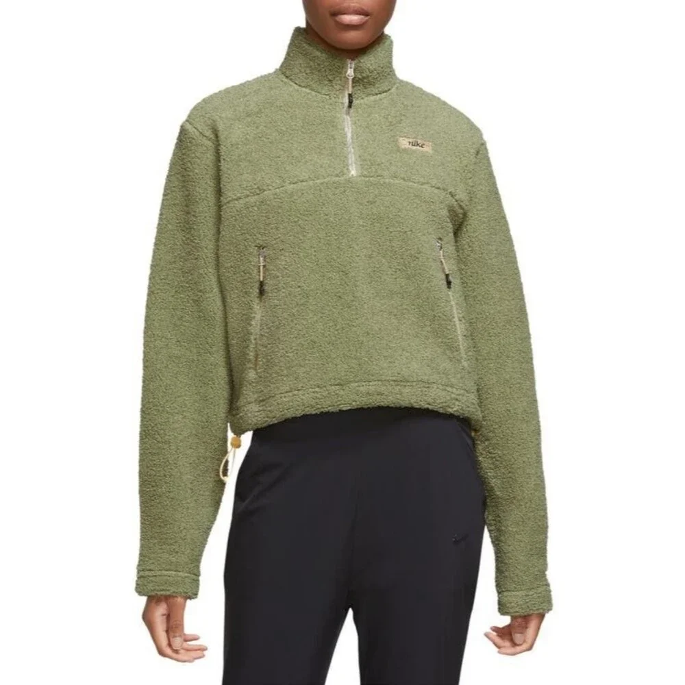 Nike Sweater Womens M Therma-Fit Sherpa Boucle Fleece 1/4 Zip Cropped Pullover